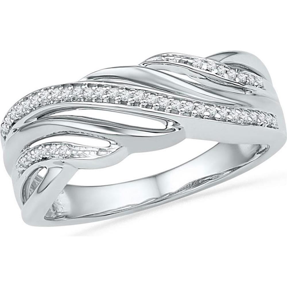 GND 10K Two-Tone Gold Band Ring with Prong-Set Round Diamonds - 0.13 Carat Total Diamond Weight