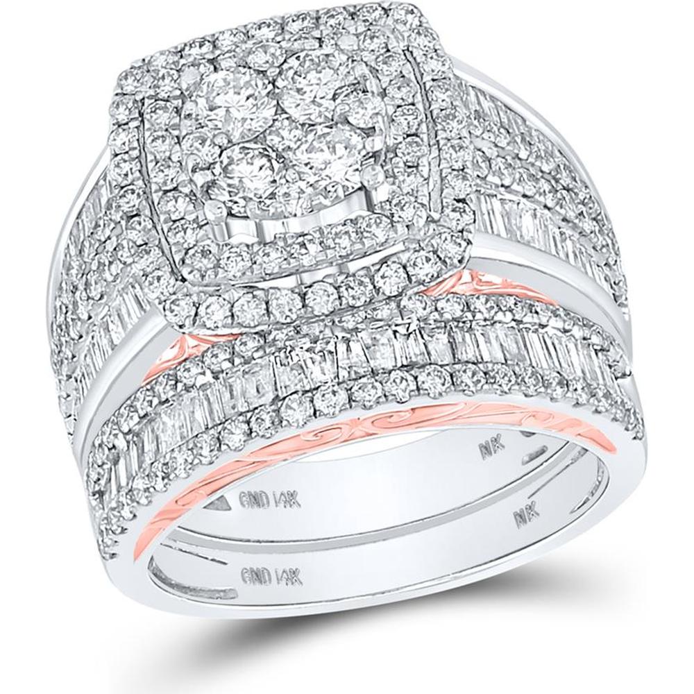 GND 10K Two-Tone Gold Bridal Wedding Ring Set with Pave and Channel-Set Round & Baguette Diamonds - 2.5 Carat Total Diamond Weight