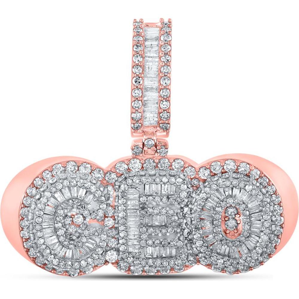 GND 10K Two-Tone Gold CEO Phrase Charm Pendant with Baguette and Round Diamonds – 3.0 Carat Total Diamond Weight