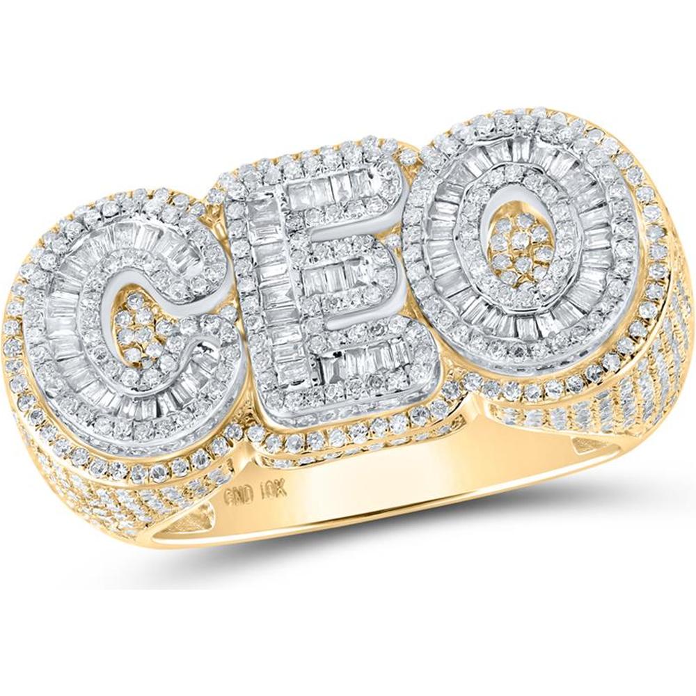 GND 10K Two-Tone Gold CEO Ring with Channel-Set Baguette and Prong-Set Round Diamonds – 2 Carat Total Diamond Weight