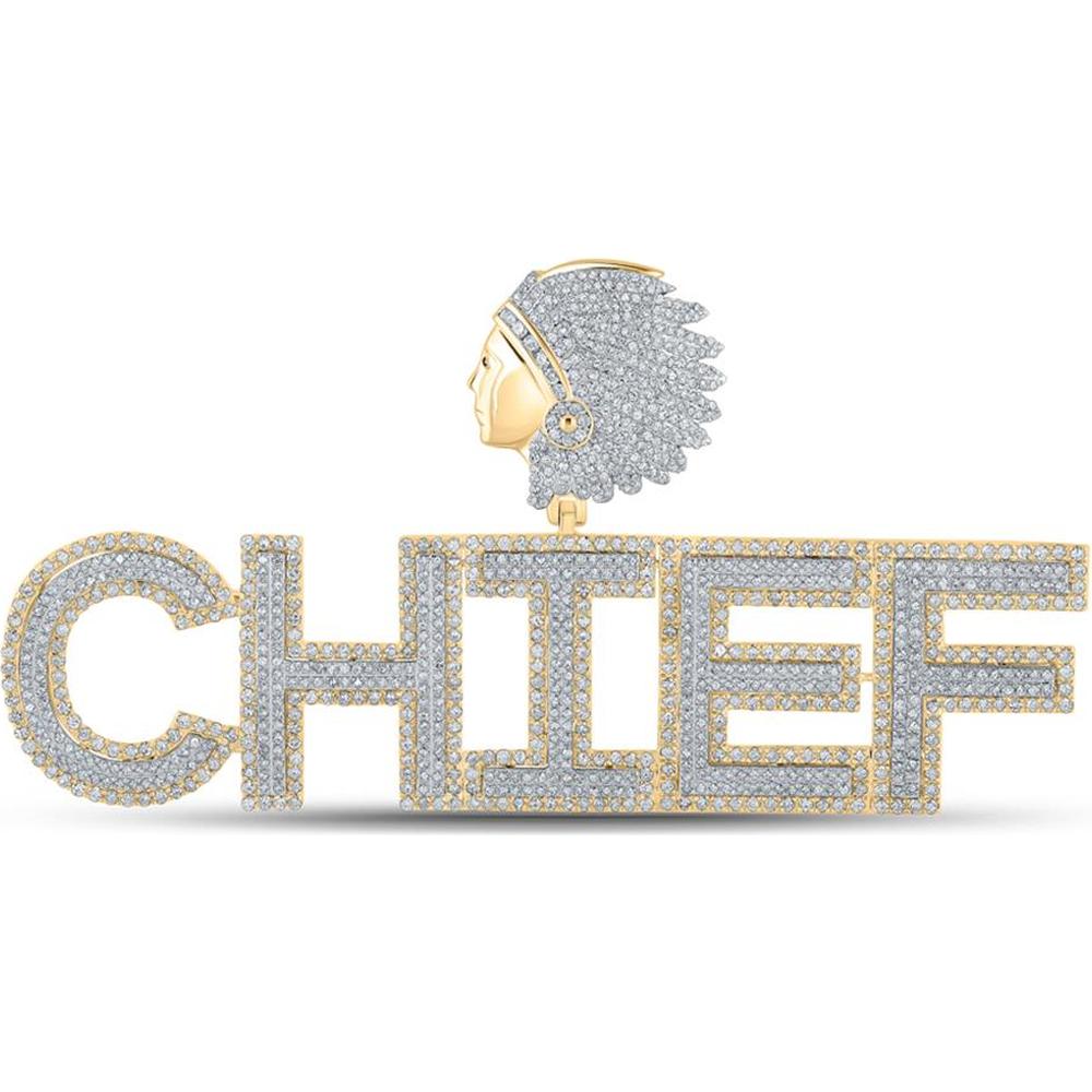 GND 10K Two-Tone Gold "Chief" Phrase Charm Pendant with Pave Set Round Diamonds – 4.84 Carat Total Diamond Weight