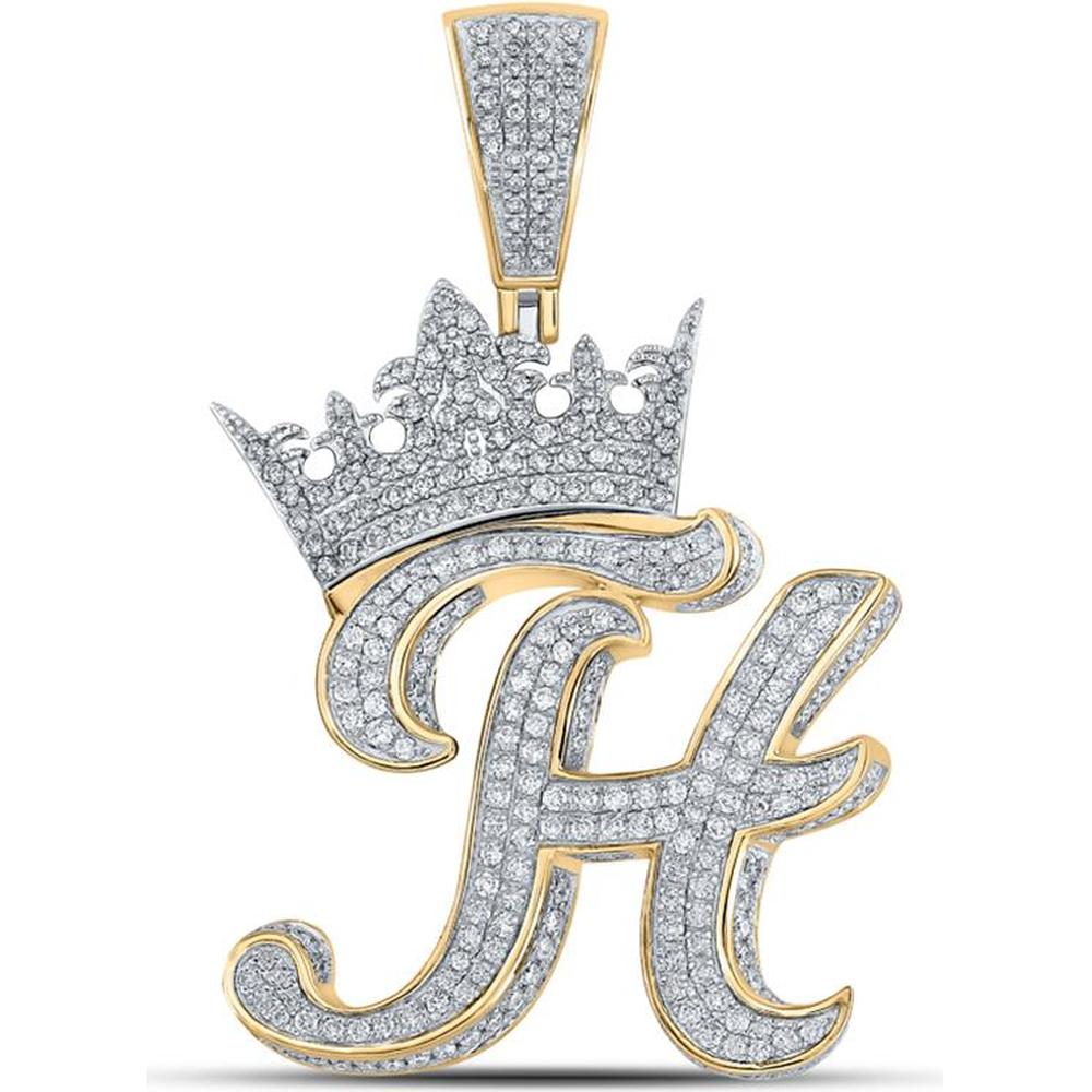GND 10K Two-Tone Gold Crown "H" Pendant with 1.91 Carat Round Diamonds