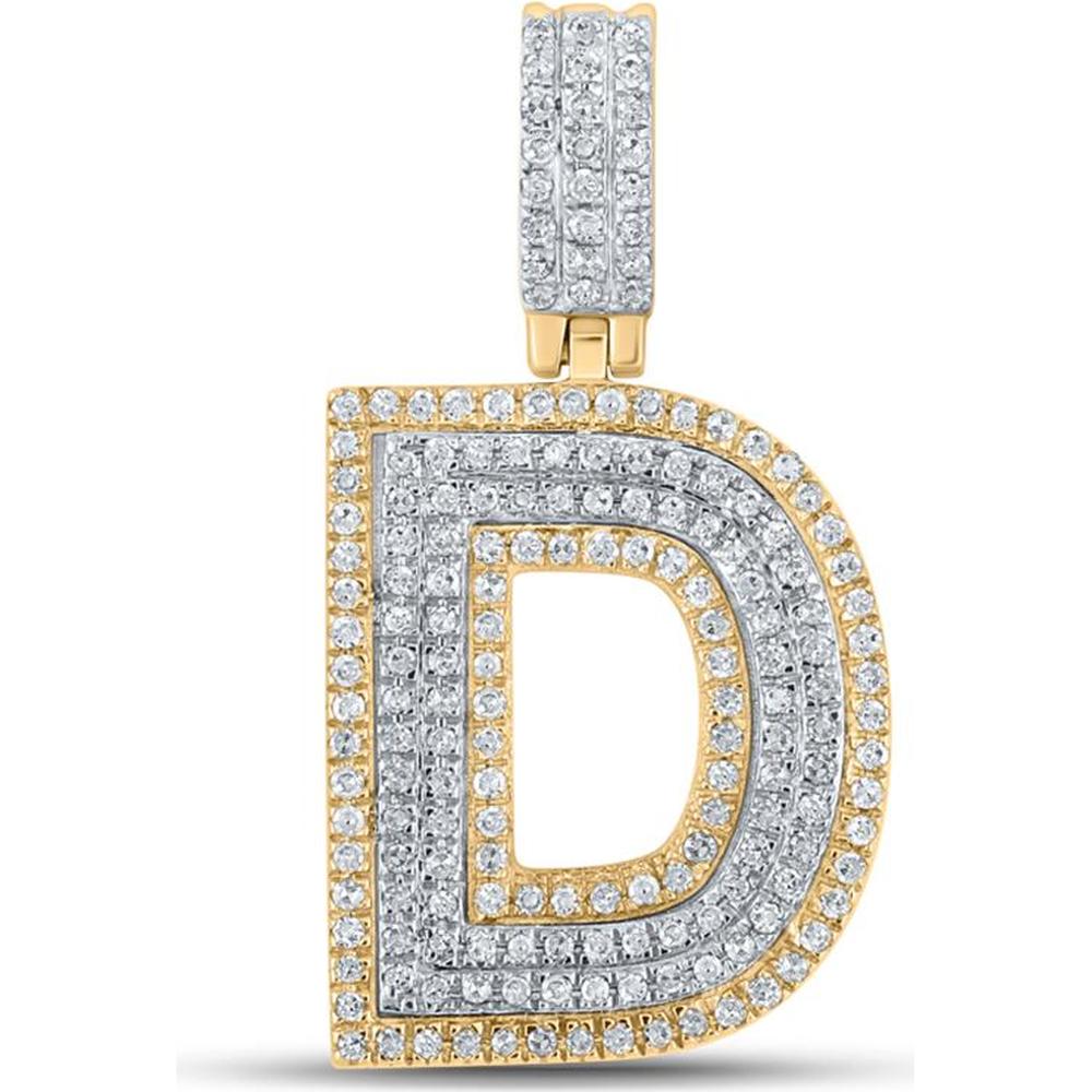 GND 10K Two-Tone Gold "D" Initial Pendant with Pave-Set Round Diamonds - 1/2 Carat Total Diamond Weight