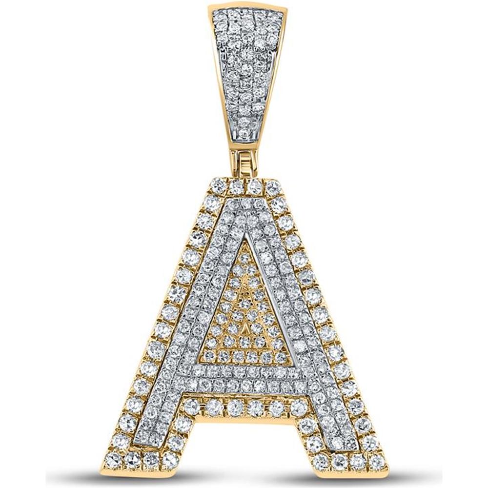GND 10K Two-Tone Gold Diamond Initial "A" Pendant with Prong-Set Round Diamonds - 0.75 Carat Total Diamond Weight