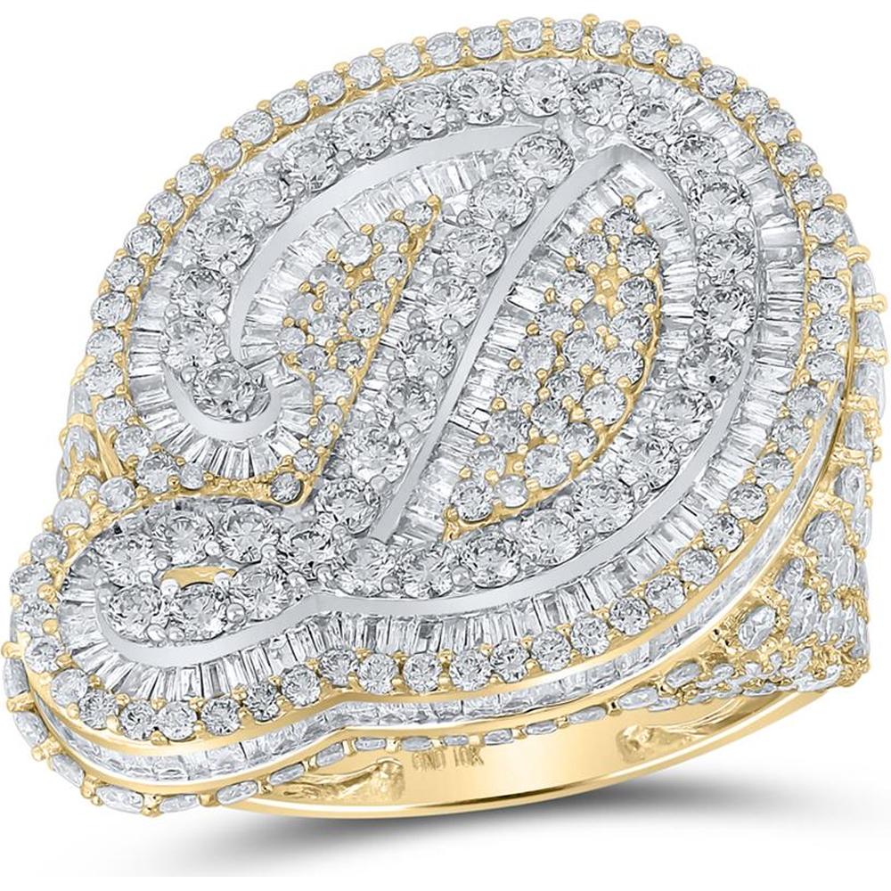 GND 10K Two-Tone Gold Diamond Initial "D" Ring with 9 1/4 Carats of Baguette and Round Diamonds