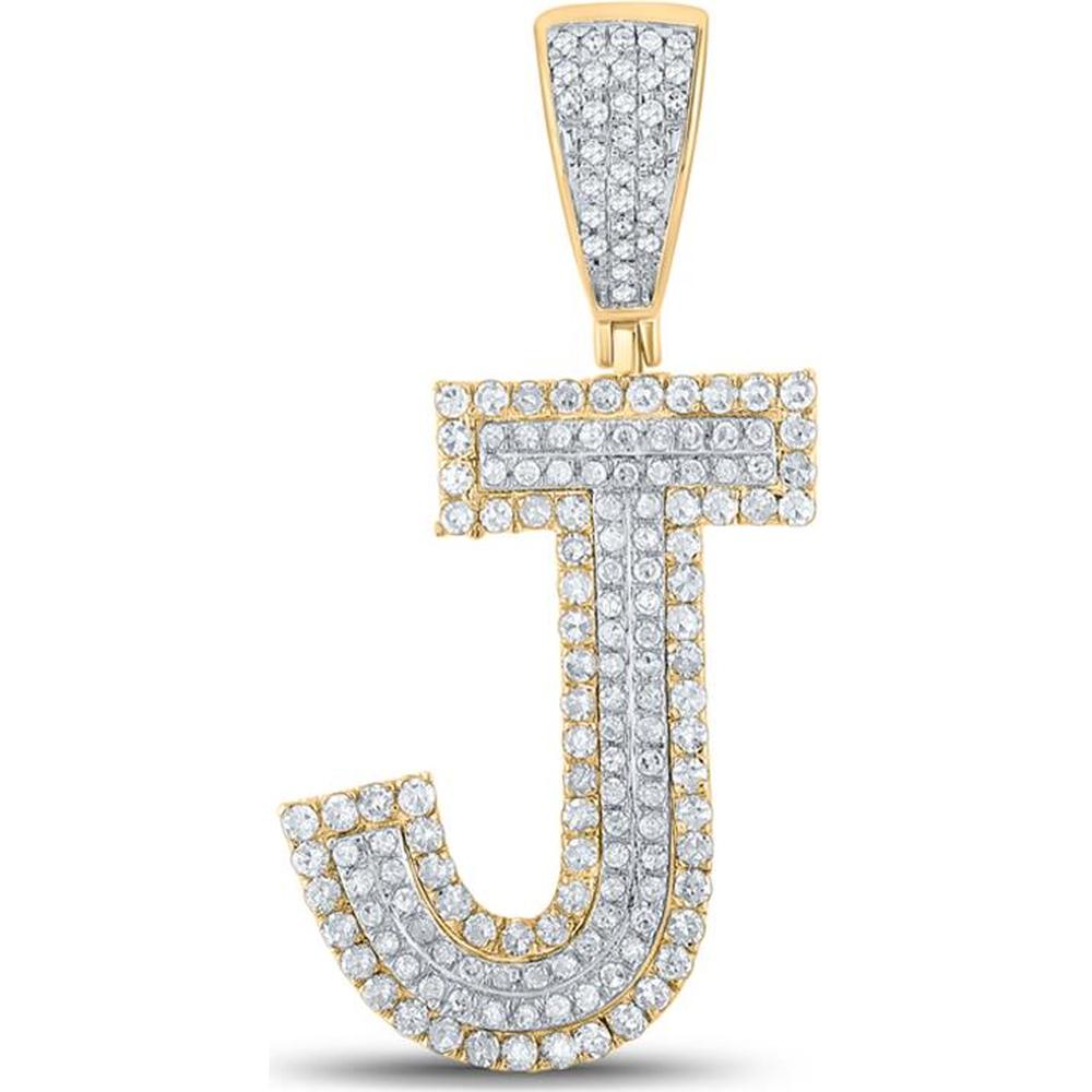 GND 10K Two-Tone Gold Diamond Initial "J" Pendant with Prong-Set Round Diamonds - 0.75 Carat Total Carat Weight