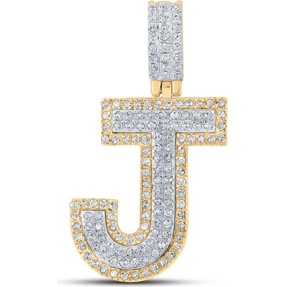 GND 10K Two-Tone Gold Diamond J Initial Pendant with Pave-Set Round Diamonds - 0.50 Carat Total Diamond Weight