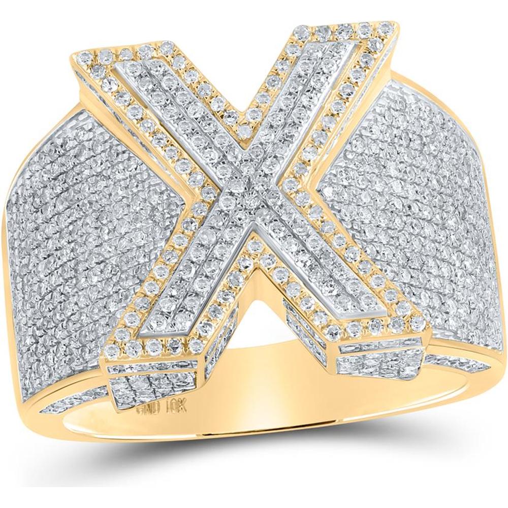 GND 10K Two-Tone Gold Diamond X Initial Ring with Pave-Set Round Diamonds - 1.38 Carat Total Diamond Weight