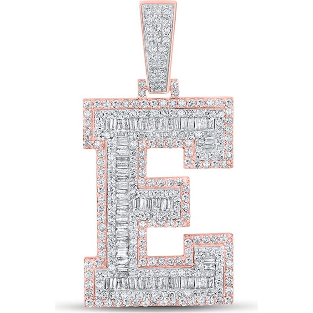 GND 10K Two-Tone Gold "E" Initial Pendant with Baguette and Round Diamonds – 2.00 Carat Total Diamond Weight