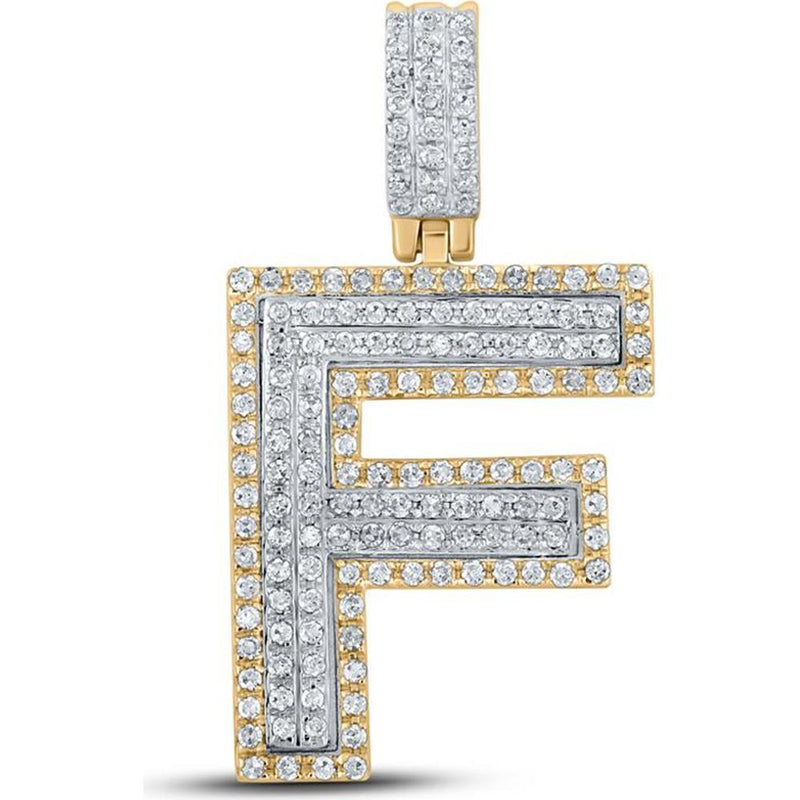 GND 10K Two-Tone Gold "F" Initial Pendant with Pavé-Set Round Diamonds - 1/2 Carat Total Diamond Weight