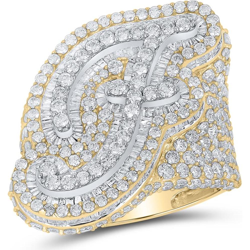 GND 10K Two-Tone Gold F Initial Ring with Baguette and Round Diamonds – 8.33 Carat Total Diamond Weight