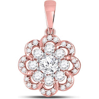 GND 10K Two-Tone Gold Flower Halo Cluster Pendant with Round Diamonds - 1/2 Carat Total Diamond Weight