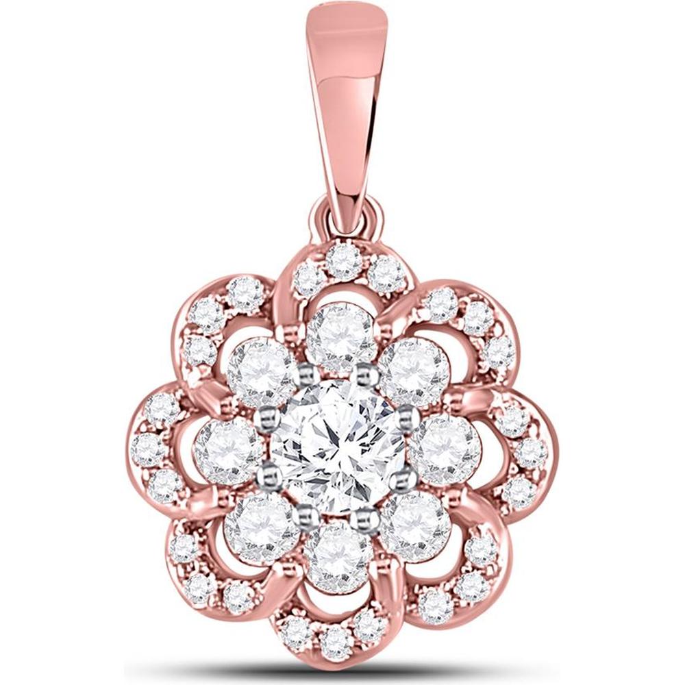 GND 10K Two-Tone Gold Flower Halo Cluster Pendant with Round Diamonds - 1/2 Carat Total Diamond Weight