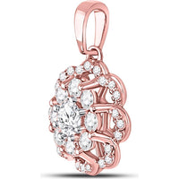 GND 10K Two-Tone Gold Flower Halo Cluster Pendant with Round Diamonds - 1/2 Carat Total Diamond Weight