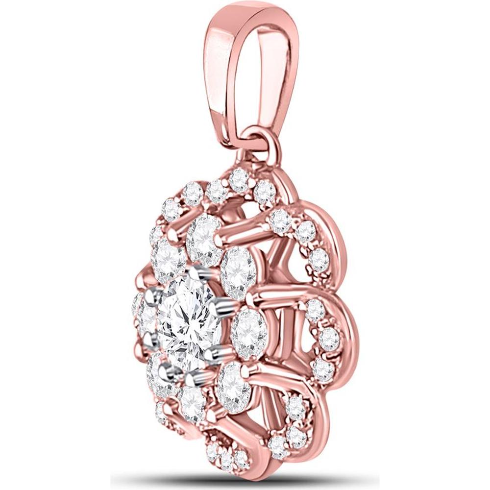 GND 10K Two-Tone Gold Flower Halo Cluster Pendant with Round Diamonds - 1/2 Carat Total Diamond Weight
