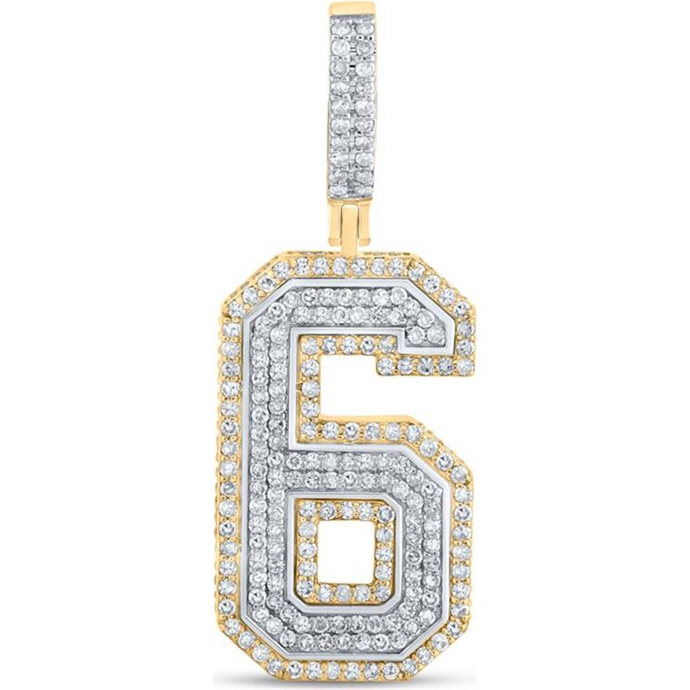 GND 10K Two-Tone Gold Geometric Diamond Number 6 Charm Pendant - 1.38 Carat Total Diamond Weight