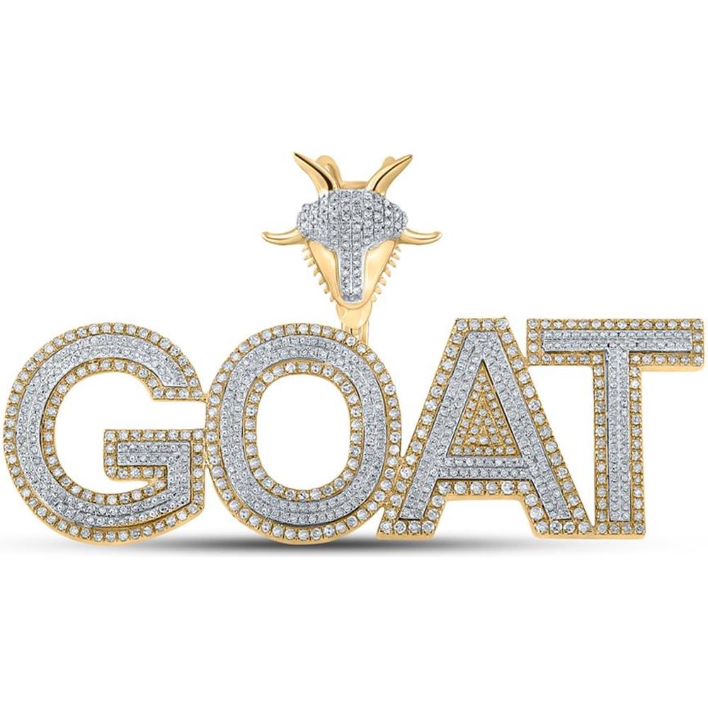 GND 10K Two-Tone Gold Goat Phrase Pendant with Pave-Set Round Diamonds - 2.75 Carat Total Diamond Weight