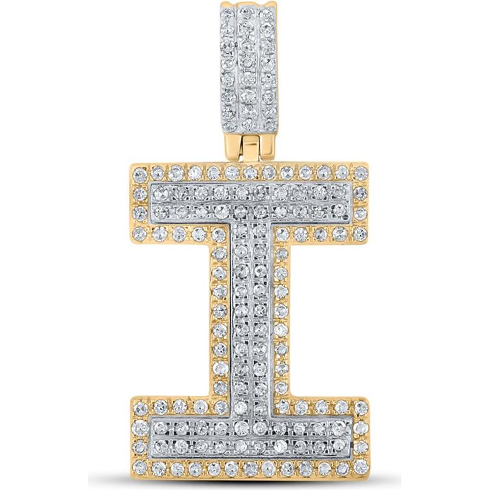GND 10K Two-Tone Gold "I" Initial Pendant with Pave-Set Round Diamonds - 1/2 Carat Total Weight