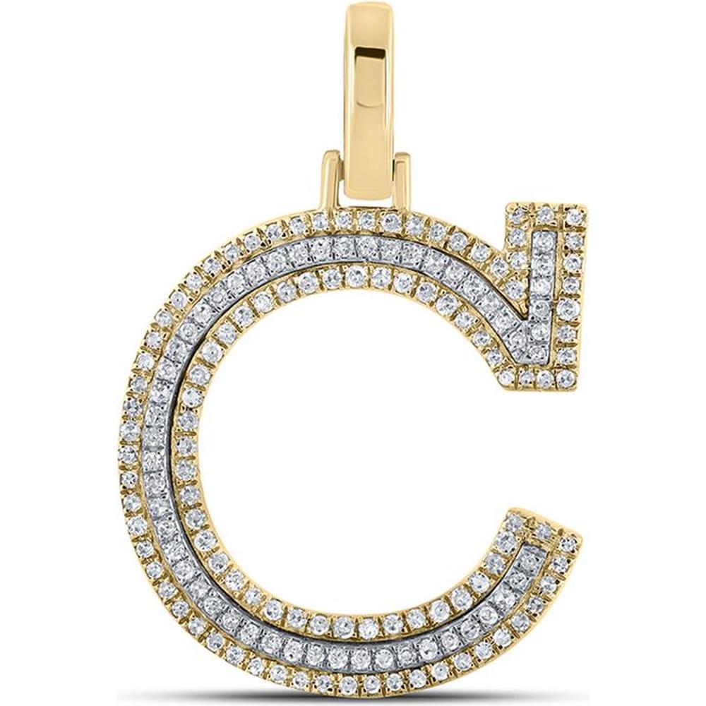 GND 10K Two-Tone Gold Initial "C" Pendant with Pave-Set Round Diamonds - 3/8 Carat Total Diamond Weight