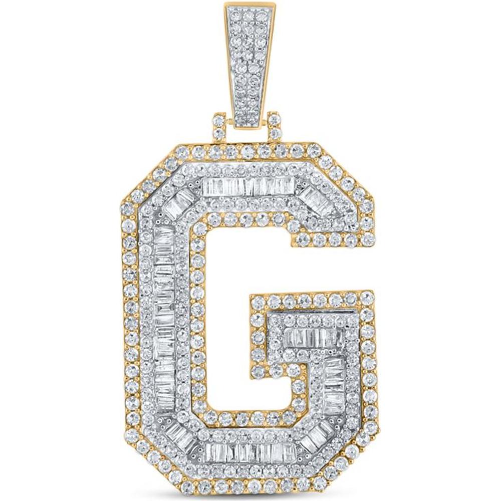 GND 10K Two-Tone Gold Initial "G" Charm Pendant with Channel-Set Baguette and Prong-Set Round Diamonds – 1.87 Carat Total Diamond Weight