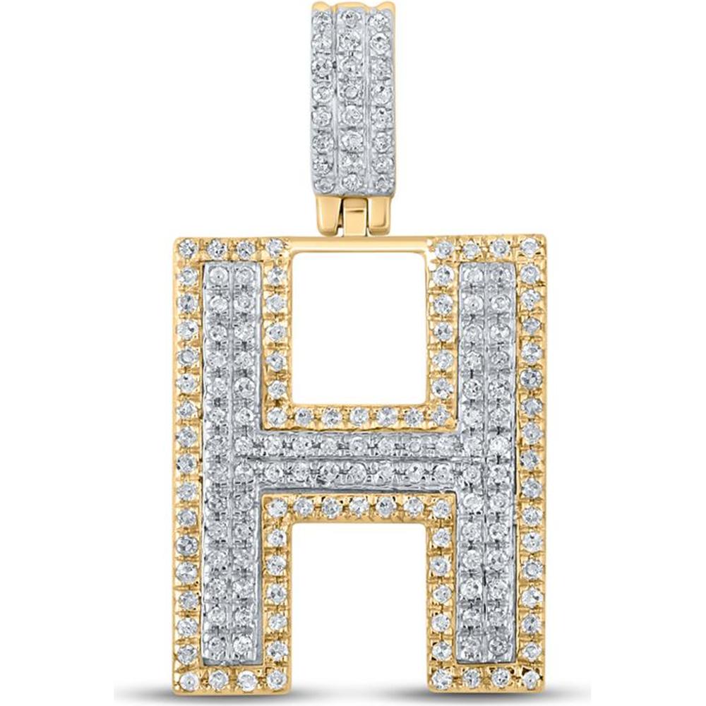 GND 10K Two-Tone Gold Initial H Pendant with Pave-Set Round Diamonds - 0.51 Carat Total Diamond Weight