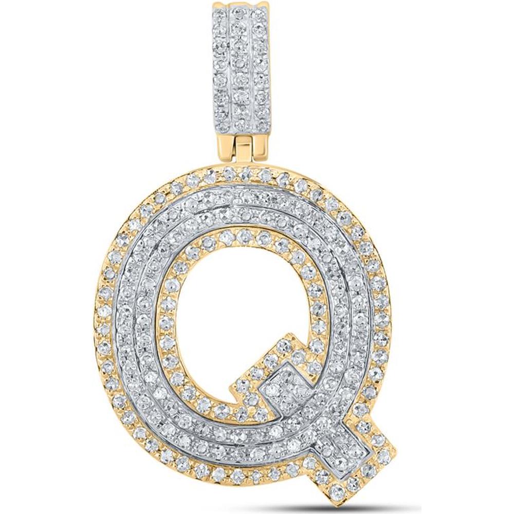 GND 10K Two-Tone Gold Initial "Q" Pendant with Pave-Set Round Diamonds - 5/8 Total Carat Weight