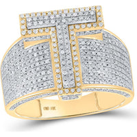 GND 10K Two-Tone Gold Initial "T" Ring with Pave-Set Round Diamonds - 1.22 Carat Total Diamond Weight