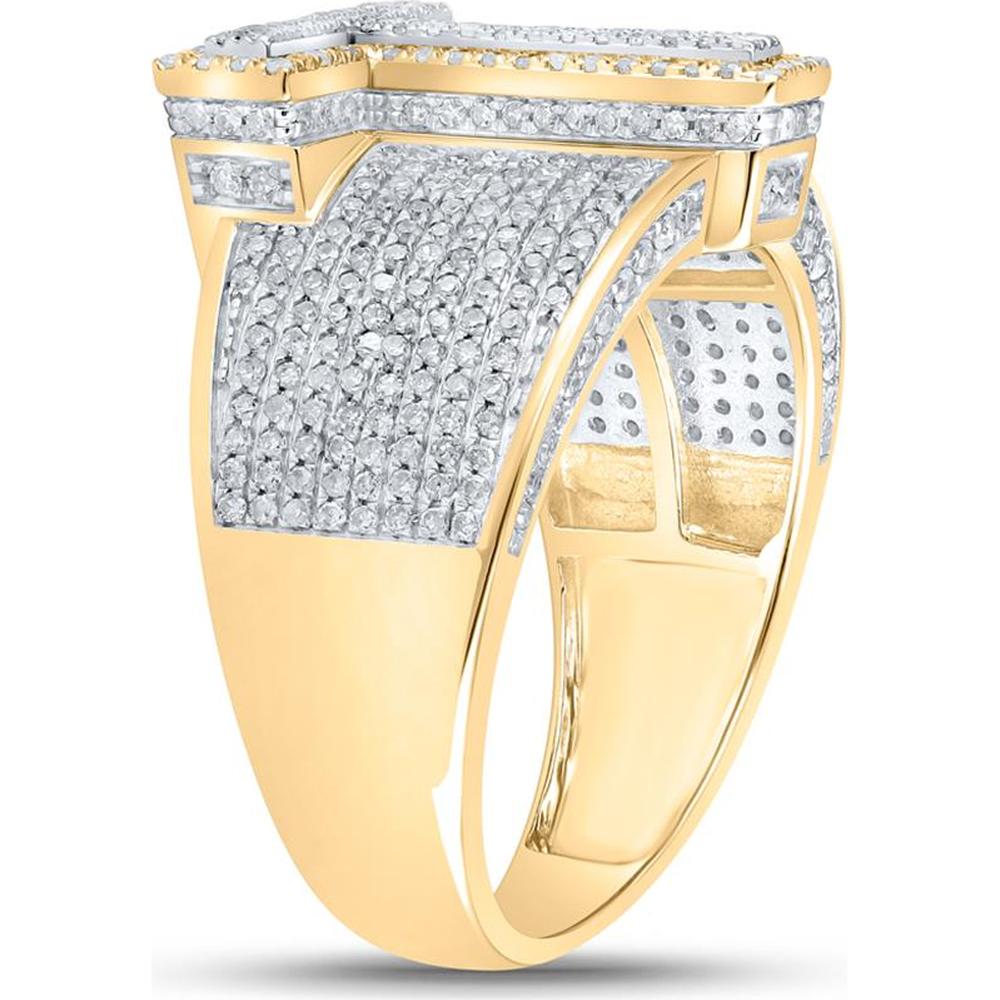 GND 10K Two-Tone Gold Initial "T" Ring with Pave-Set Round Diamonds - 1.22 Carat Total Diamond Weight