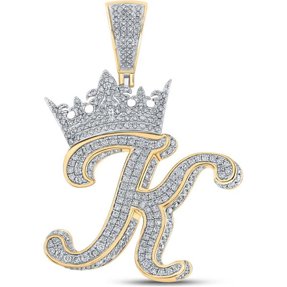 GND 10K Two-Tone Gold K Crown Pendant with Pave Set Round Diamonds - 1-7/8 Carat Total Diamond Weight