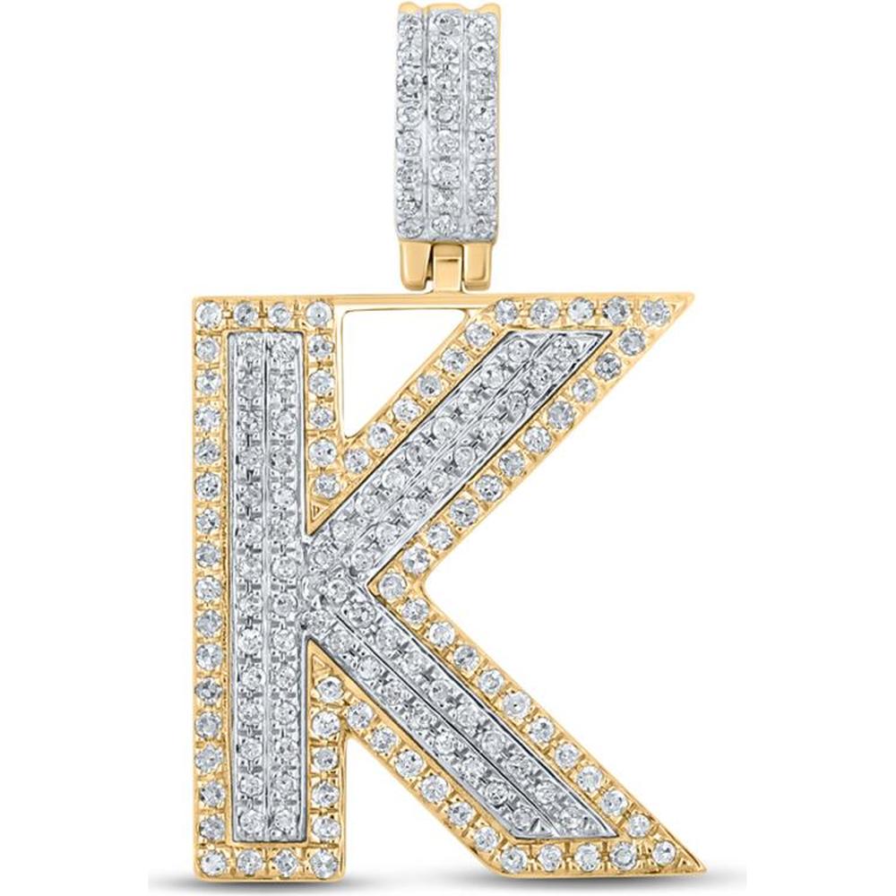 GND 10K Two-Tone Gold K Initial Pendant with Pave-Set Round Diamonds - 0.50 Carat Total Diamond Weight