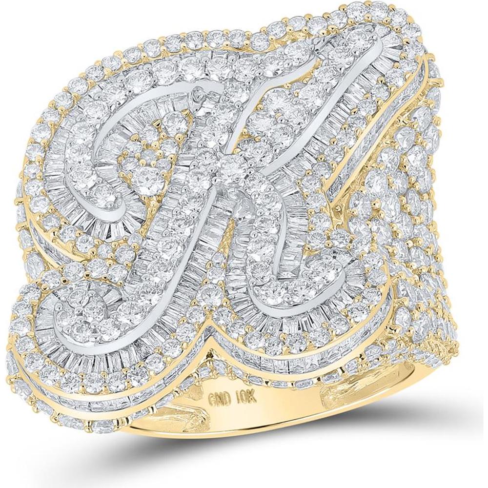 GND 10K Two-Tone Gold "K" Initial Ring with 8-5/8 Carat Total Diamond Weight, Baguette and Round Cut Diamonds