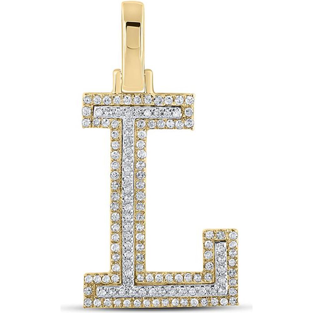 GND 10K Two-Tone Gold L Initial Pendant with Pave-Set Round Diamonds - 1/3 Carat Total Weight