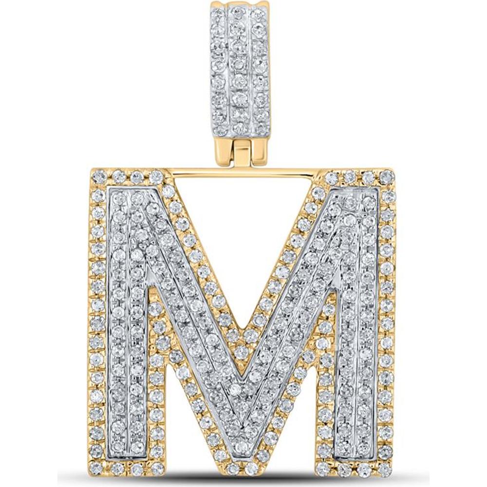 GND 10K Two-Tone Gold "M" Initial Pendant with Pave-Set Round Diamonds - 5/8 Carat Total Diamond Weight