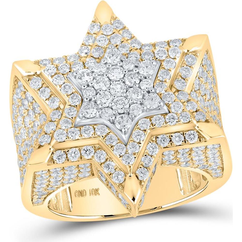 GND 10K Two-Tone Gold Magen David Star Ring with Round Prong-Set Diamonds - 5.00 Carat Total Diamond Weight