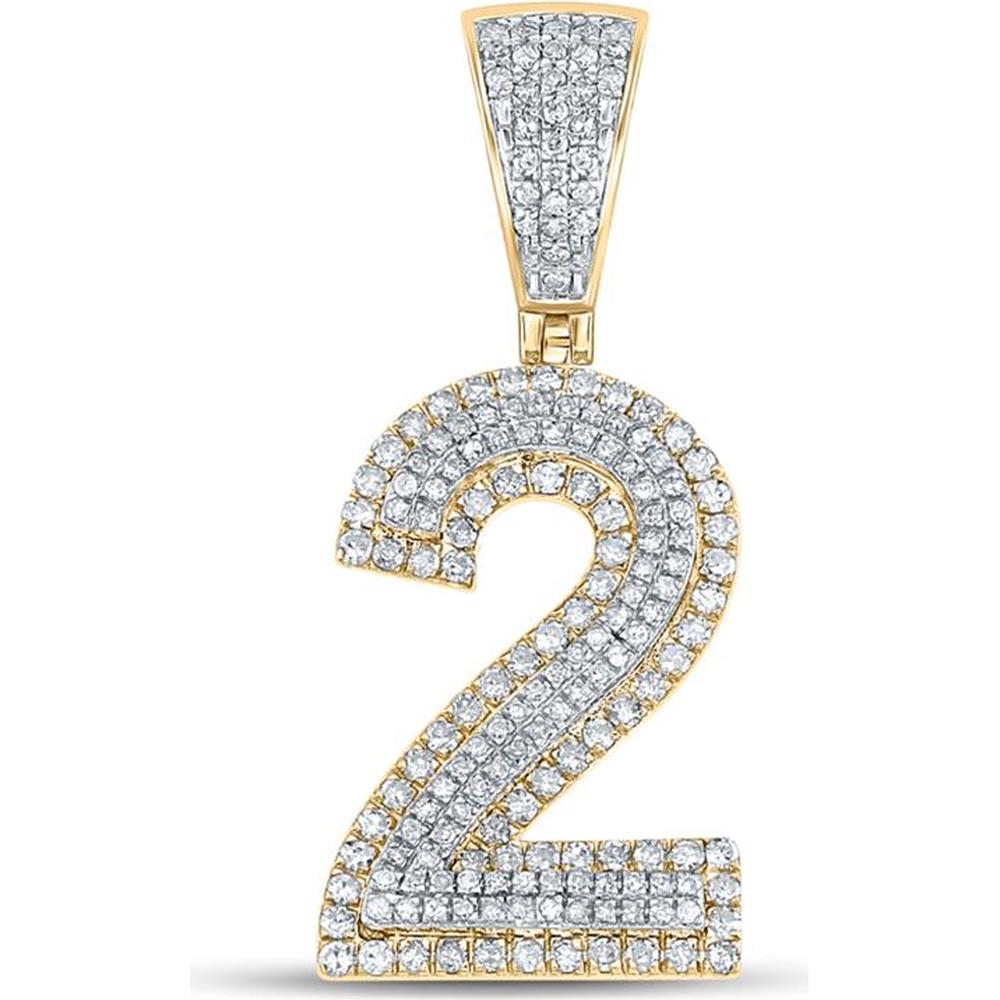 GND 10K Two-Tone Gold Number 2 Charm Pendant with Prong-Set Round Diamonds - 3/4 Carat Total Diamond Weight