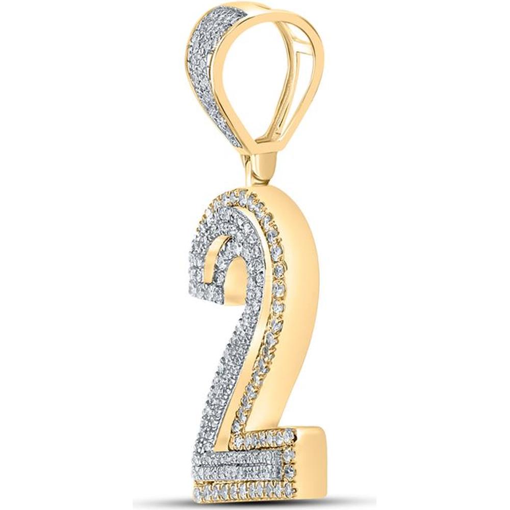 GND 10K Two-Tone Gold Number 2 Charm Pendant with Prong-Set Round Diamonds - 3/4 Carat Total Diamond Weight