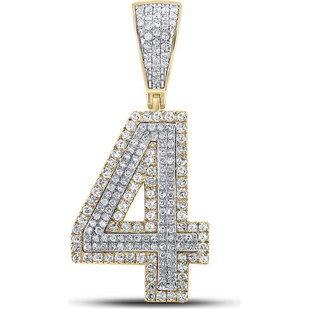 GND 10K Two-Tone Gold Number 4 Charm Pendant with Prong-Set Round Diamonds - 0.75 Carat Total Diamond Weight