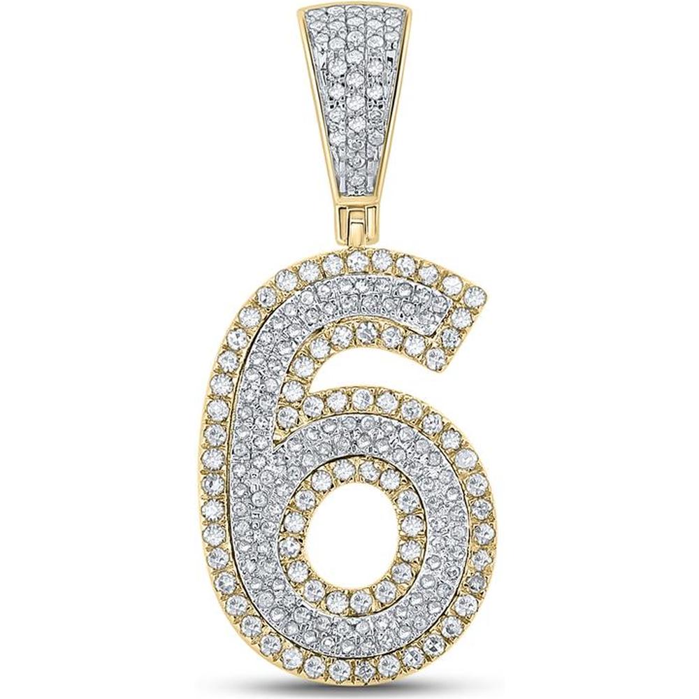 GND 10K Two-Tone Gold Number 6 Pendant with Prong-Set Round Diamonds - 0.80 Carat Total Diamond Weight