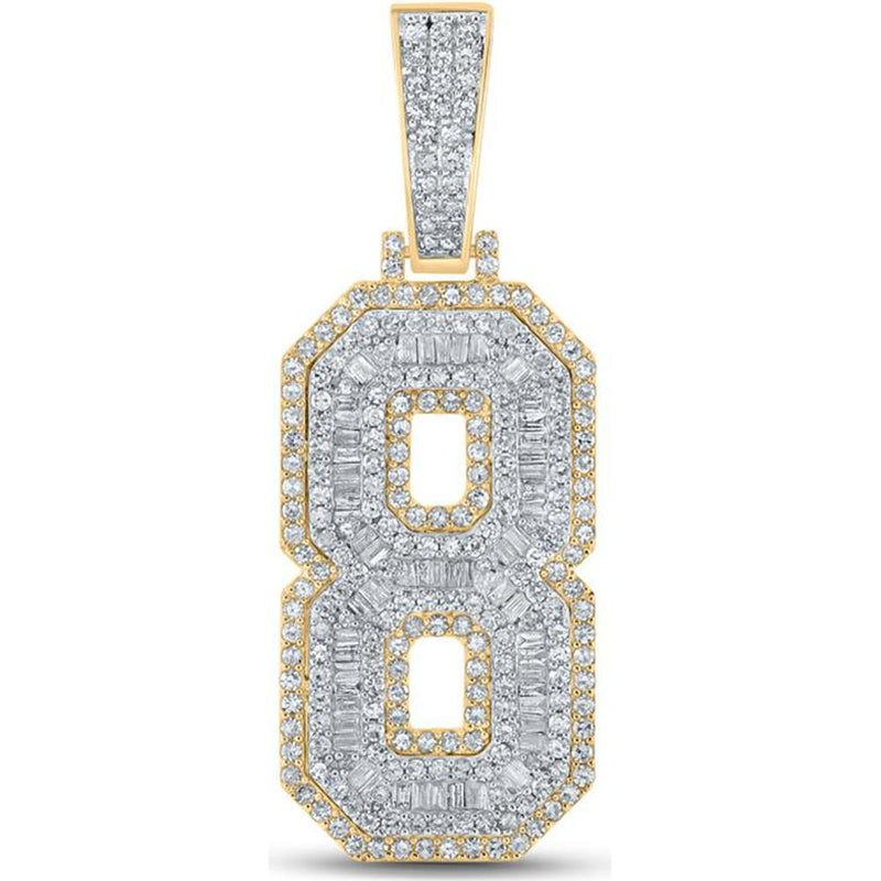 GND 10K Two-Tone Gold Number 8 Charm Pendant with Bezel-Set Baguette and Prong-Set Round Diamonds – 1.88 Carat Total Diamond Weight