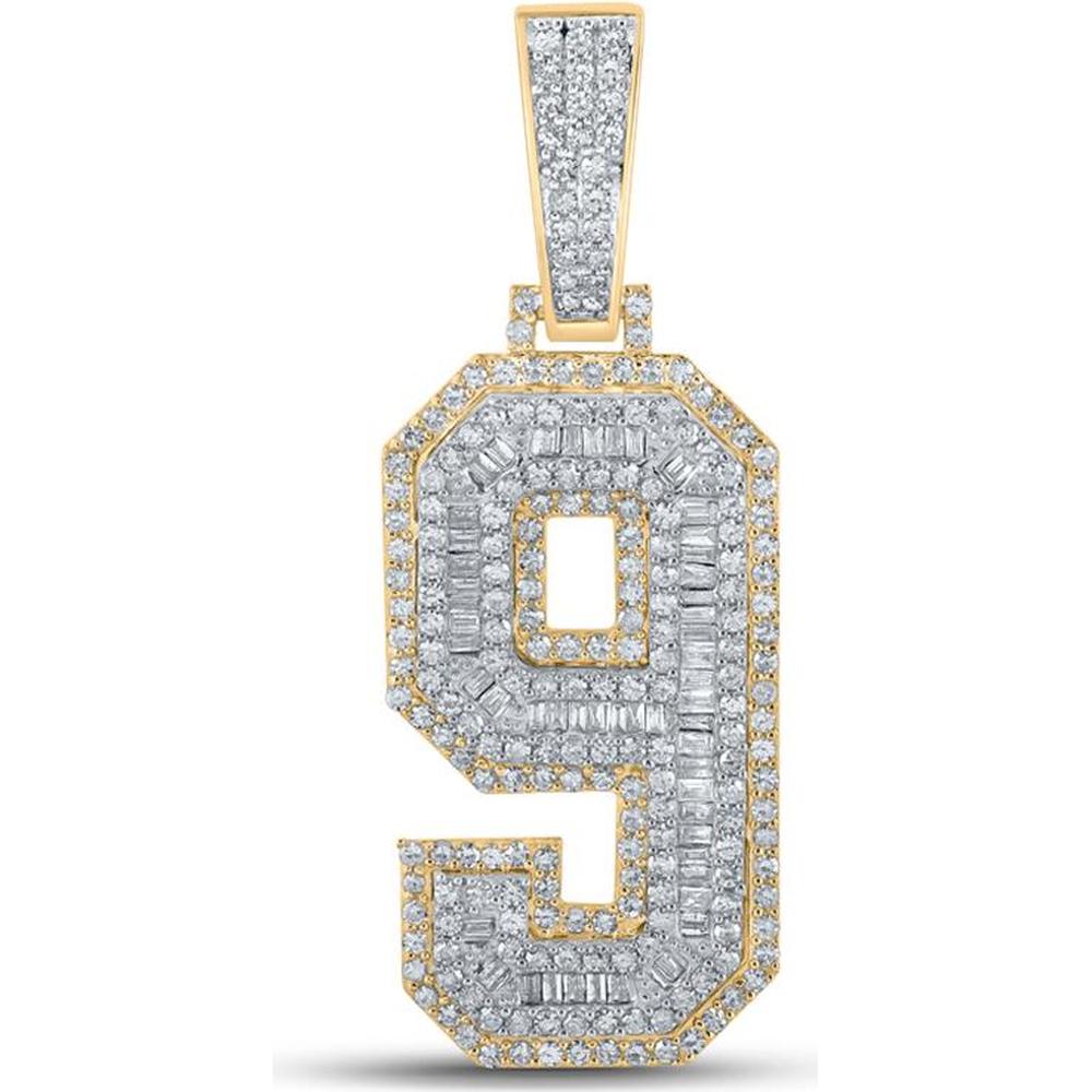 GND 10K Two-Tone Gold Number 9 Pendant with Baguette and Round Diamonds – 1-5/8 Carat Total Diamond Weight