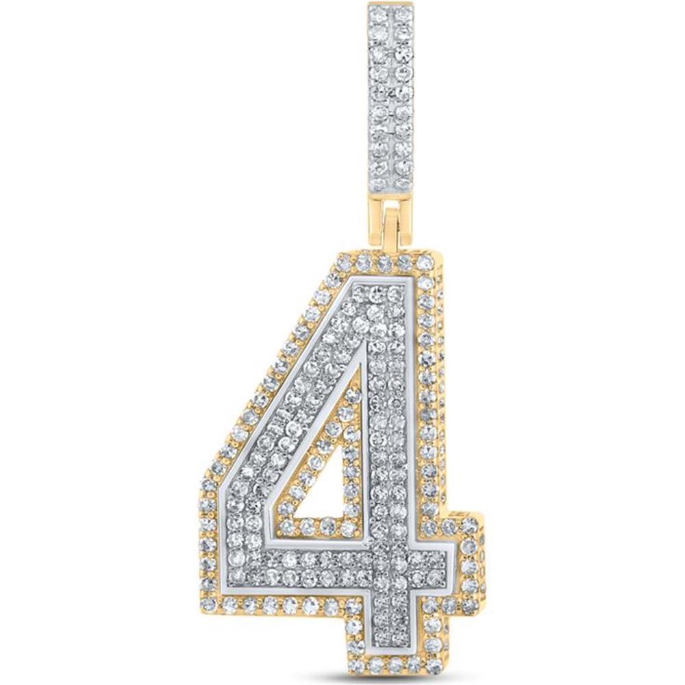 GND 10K Two-Tone Gold Number Four Charm Pendant with Prong-Set Round Diamonds - 1.27 Carat Total Diamond Weight