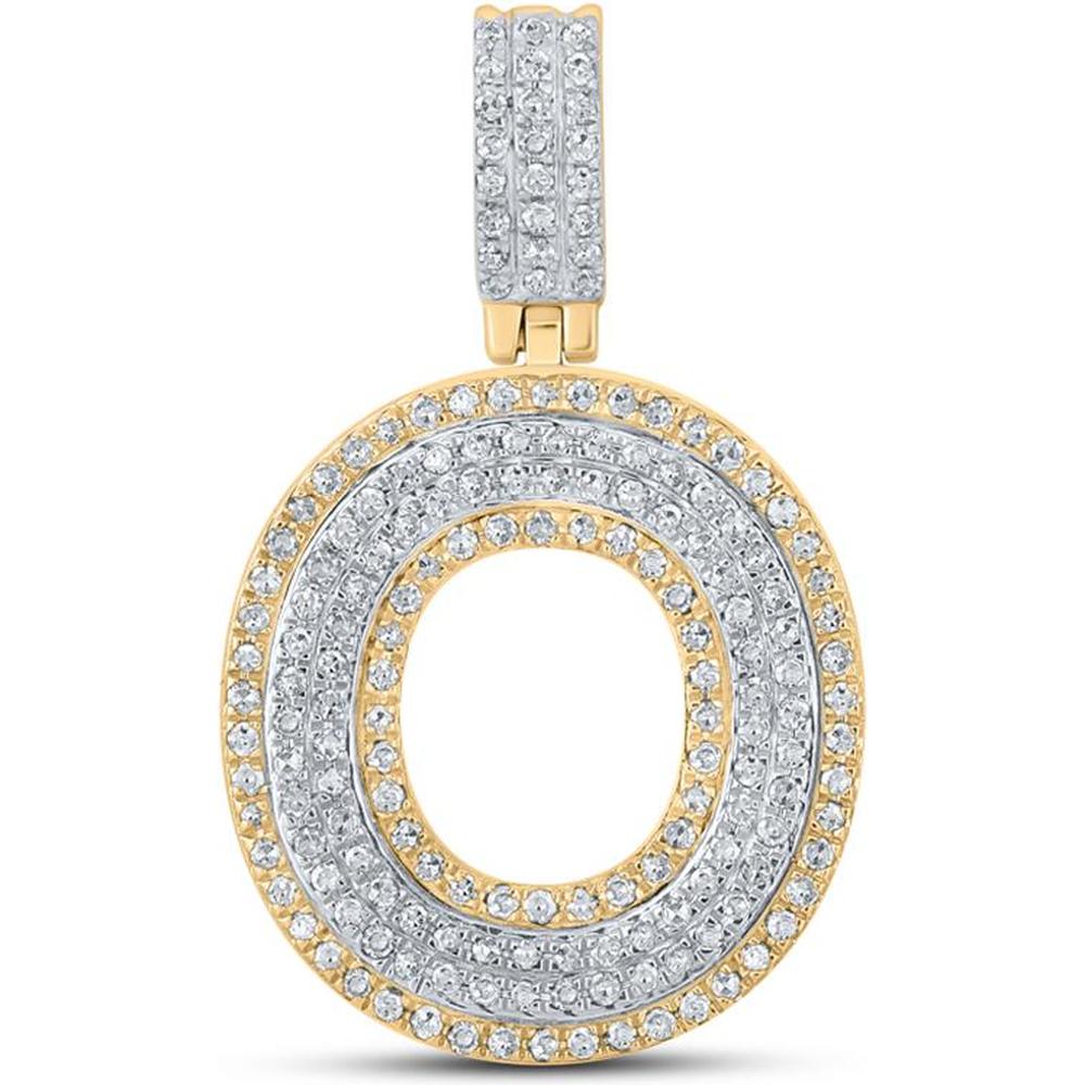 GND 10K Two-Tone Gold "O" Initial Pendant with Pave-Set Round Diamonds - 0.55 Carat Total Diamond Weight