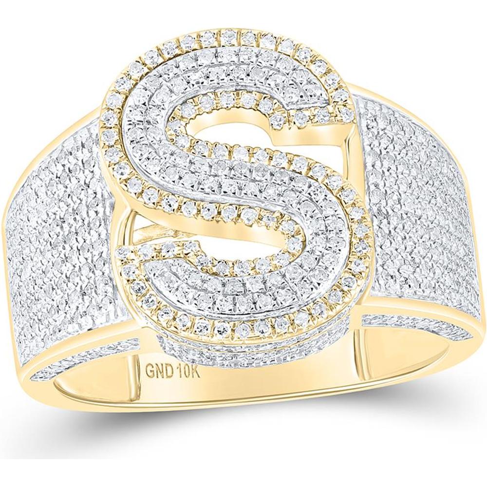 GND 10K Two-Tone Gold Pave-Set Diamond Initial "S" Ring - 1.04 Carat Total Diamond Weight