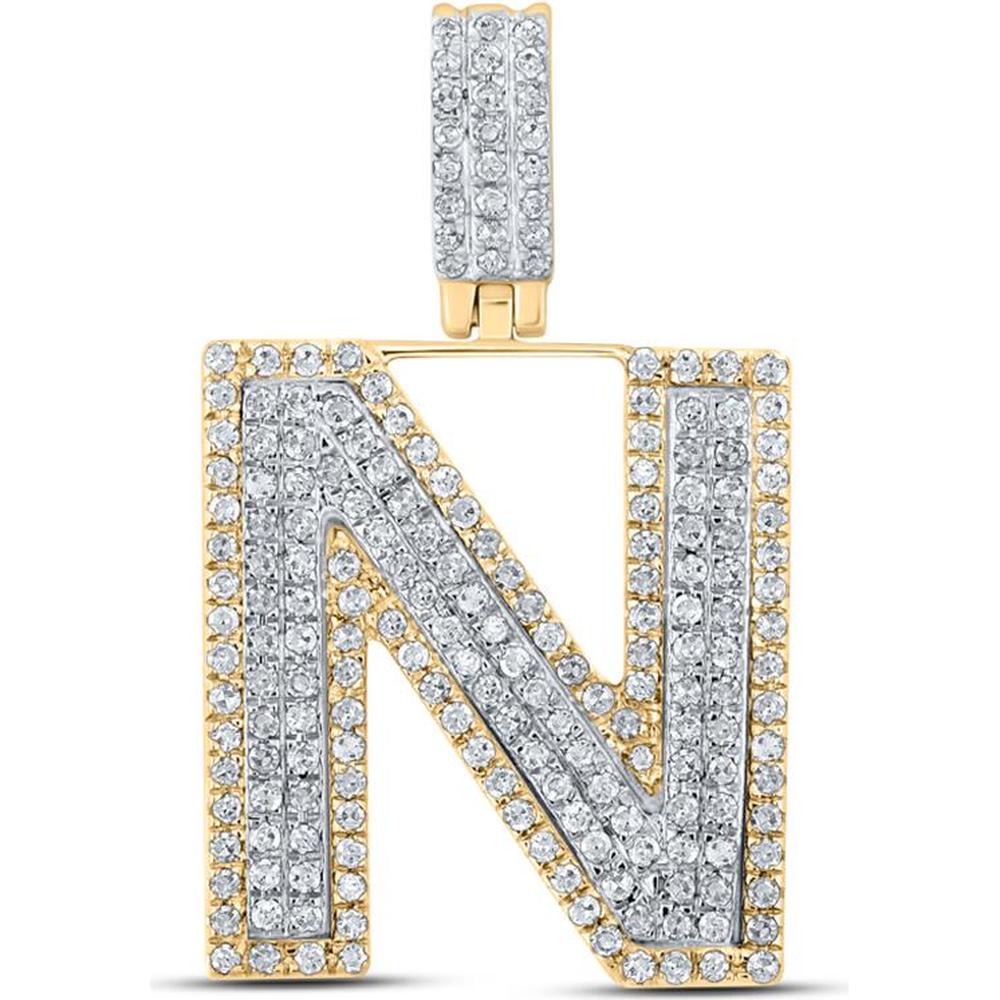 GND 10K Two-Tone Gold Pave-Set Diamond "N" Initial Pendant - 5/8 Carat Total Weight