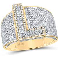 GND 10K Two-Tone Gold Pave-Set Round Diamond Initial Letter "L" Ring - 1.18 Carat Total Diamond Weight