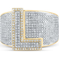 GND 10K Two-Tone Gold Pave-Set Round Diamond Initial Letter "L" Ring - 1.18 Carat Total Diamond Weight