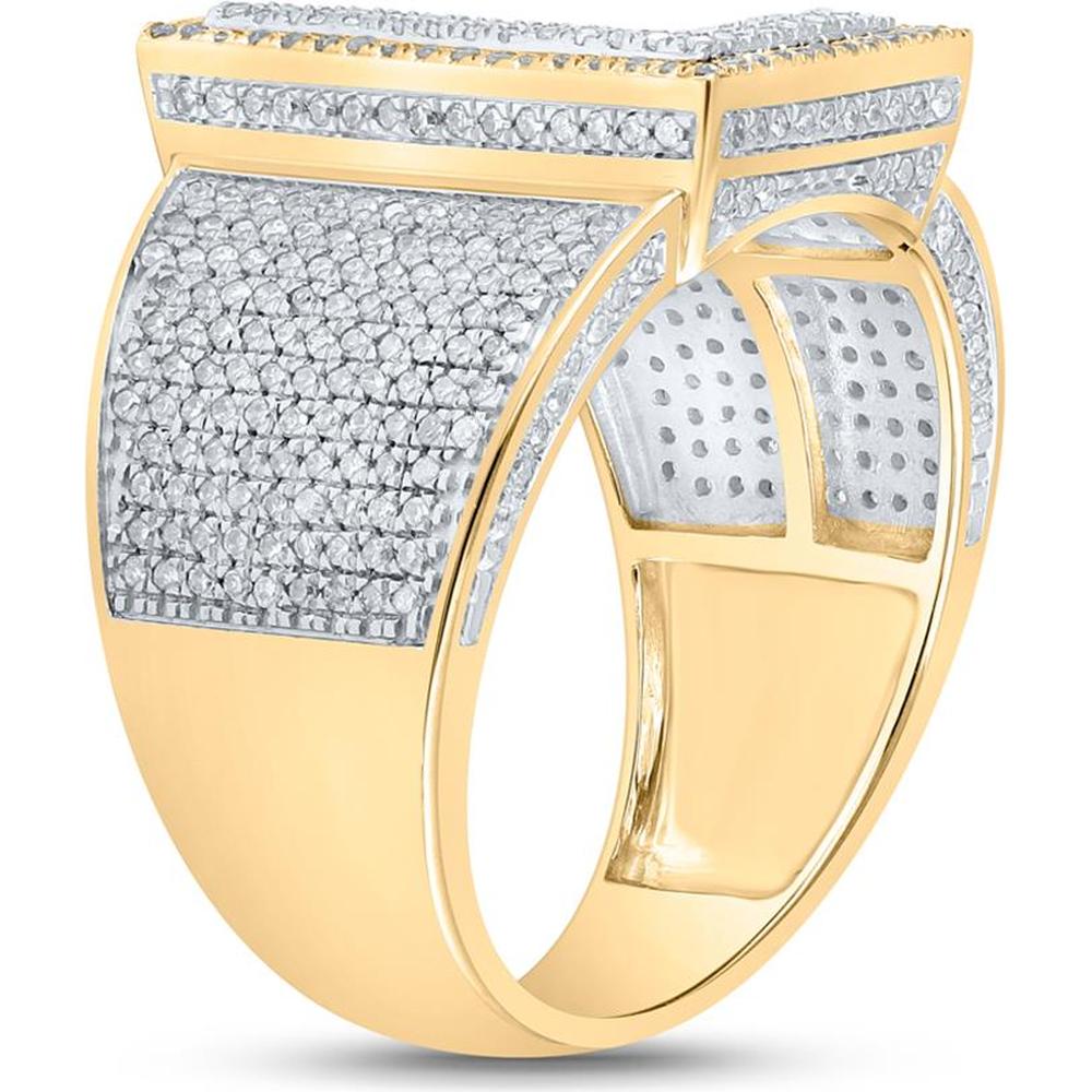 GND 10K Two-Tone Gold Pave-Set Round Diamond Initial Letter "L" Ring - 1.18 Carat Total Diamond Weight