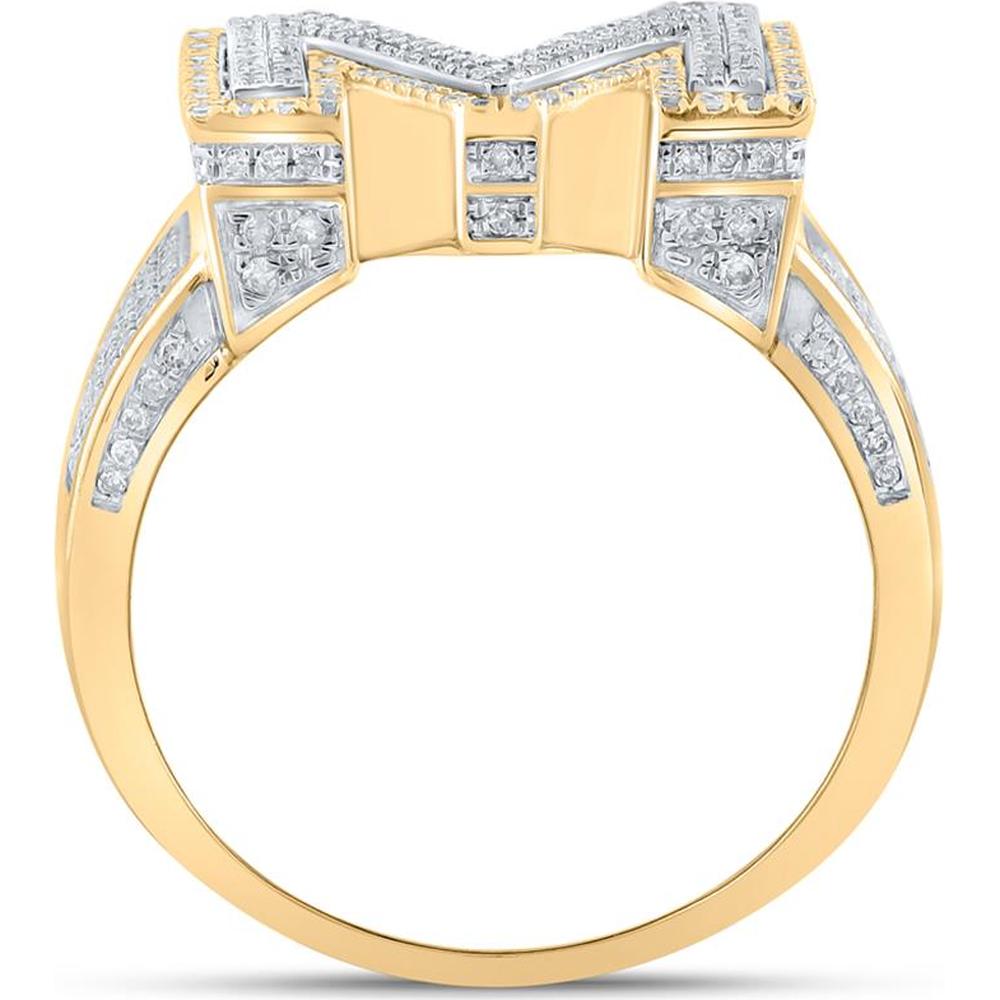 GND 10K Two-Tone Gold Pave-Set Round Diamond Initial 'M' Ring - 1.22 Carat Total Diamond Weight