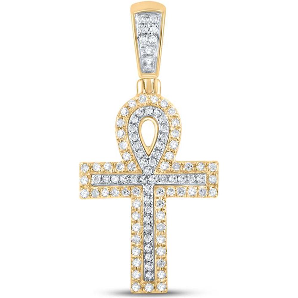 GND 10K Two-Tone Gold Pendant with Pave-Set Round Diamonds in Ankh Cross Design - 0.28 Carat Total Diamond Weight