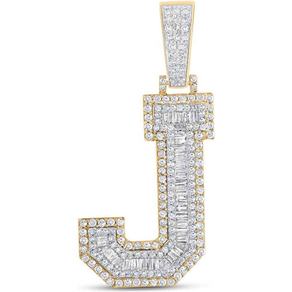 GND 10K Two-Tone Gold Pendant with Prong-Set Baguette and Round Diamonds - 1.38 Carat Total Diamond Weight